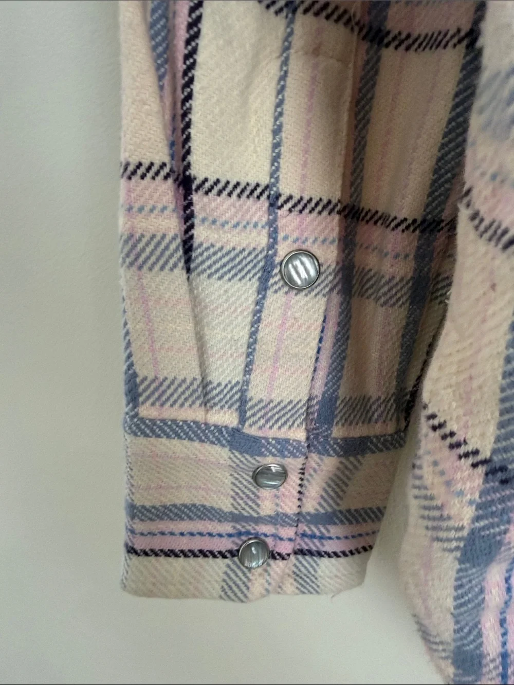 J. Crew Cream Plaid Button-Up Shirt Jacket with Pink and Blue Checks